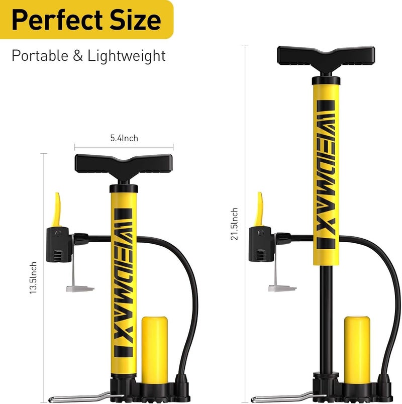 WEIDMAX Bike Pump Portable, Bike Tire Inflator, Bicycle Hand Air Pump with Presta and Schrader, Ball Pump Inflator Bicycle Floor Pump Suitable for Baby Stroller Tires, Balls, Road and Mountain Bikes - Image 1